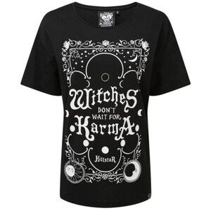 Killstar ✦ Scoop Neck Top ✦ Karma Black & White Cotton Graphic Tee Oversized M
